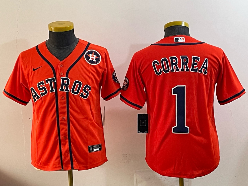 Women Houston Astros #1 Correa orange 2025 Nike MLB Jersey 009